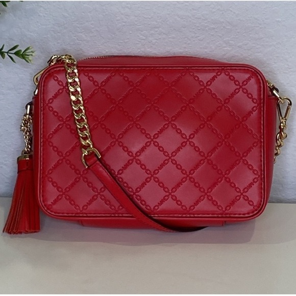 Michael Kors Crossbody Camera‎ Bag Leather Bright Red Gold Chain - Picture 4 of 16